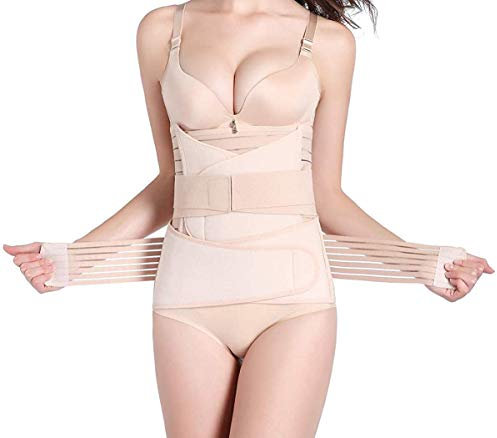 Aigori 3 in 1 Belt für Postpartale Unterstützung Bauch Gürtel Body Shaper Recovery Hohe Elastische Bauchgurt nach Geburt (Beige-2)