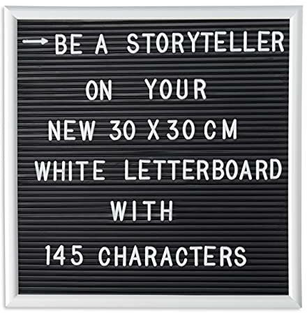 Relaxdays Letterboard, 145 Buchstaben, Zahlen, Sonderzeichen, 30x30 cm, Buchstabentafel zum Stecken, Kunststoff, weiß