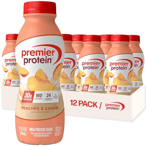 Premier Protein Shake, Peaches & Cream, 30g Protein, No Added Sugar, 24 Vitamins & Minerals to Support Immune Health, 11.5 fl oz, 12 Pack