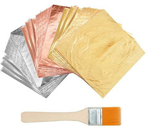 KINNO Multipurpose Gold Leaf Kit - 300 Sheets 16 x 16 cm for Gilding, Art, Crafts, Resin Art, Furniture, Canvas, Decorating