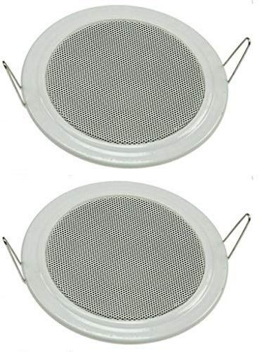 2 Stück Einbaulautsprecher Decke weiß Ø135mm / 60 Watt Metallschutzgitter Halteklammern einfache Montage für Innen Schlafzimmer Badezimmer Deckenlautsprecher Heimkino Einbaulautsprecher Wand