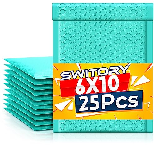 Switory 25 sobres acolchados de burbujas A5 de 15,2 cm x 22,9 cm a granel # 0, bolsas de plástico con forro de burbujas para envío, embalaje, envío, envío, envío, autosellado, verde azulado