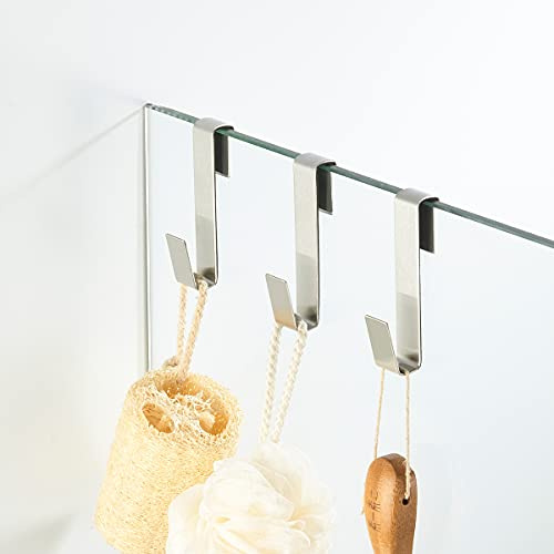 MOKIUER Towel Hook, Over Glass Door Hook for Bathroom, Suit for Frameless Glass Shower Door 0.39 (10 mm) Stainless Steel Brushed, 3 Pack