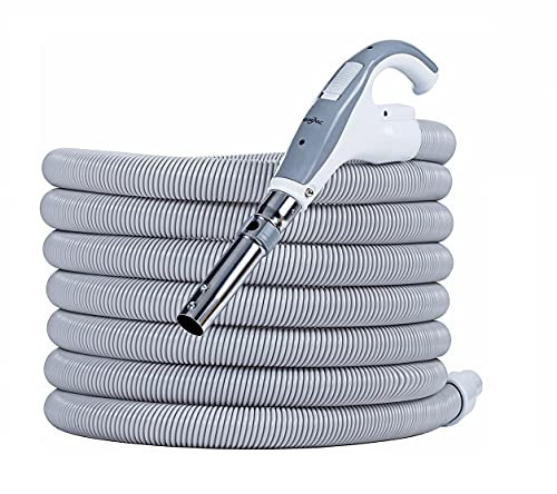 HouseVac Premium Saugschlauch für Zentralstaubsauger |Passend Fast alle Zentralstaubsauger Länge 9m | Beide Schlauchenden drehen Sich um 360 Grad | mit EIN/AUS-Schalter | Clipbefestigung (9m)