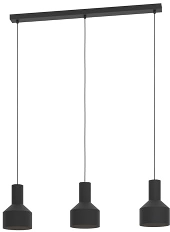EGLO hängande lampa Casibare, 3-glödlampa pendelbelysning industriell | monokrom, belysning av metall i svart, matbordslampa, vardagsrumslampa hängande, E27-uttag