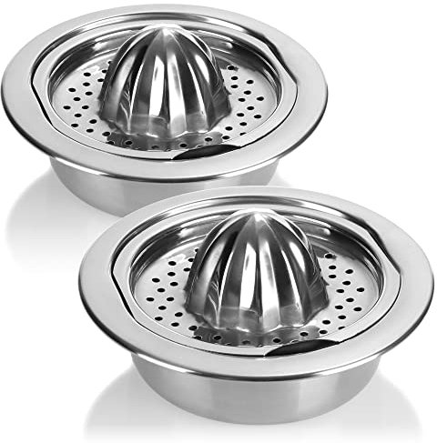 COM-FOUR® 2x Exprimidor de cítricos de acero inoxidable - Exprimidor manual de limones, naranjas y limas para la cocina (2 piezas - prensa de cítricos acero inoxidable)