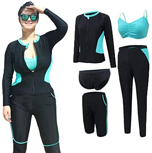 MYENA Womens Plus Size 4XL-5XL Wetsuit Large Size Wetsuits Short Front Zippered Top and Shorts Surfing Swimsuit Surfing Snorkeling Kayak,Blue,5XL