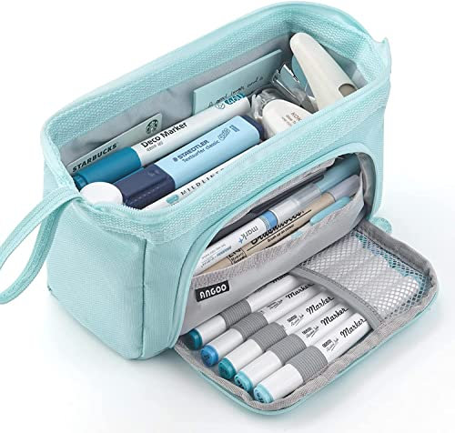 EASTHILL Federmäppchen mit grossem Pencil case Tragbare Stifttasche Tragbare kosmetisches Office High School Organizer College Studentin Mädchen Jugendliche Mädchen Erwachsene-Hellblau