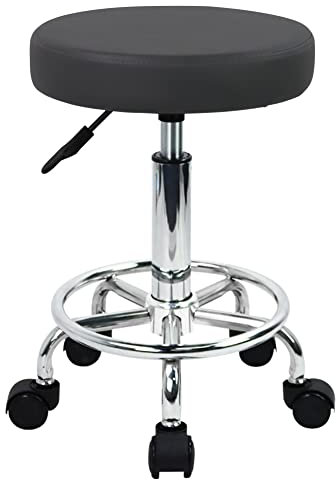 WKWKER Home Office Rolling Stool PU Leather Swivel Height Adjustment Beauty Lab Kitchen Massage Spa Chair Office On Wheels (Gray)