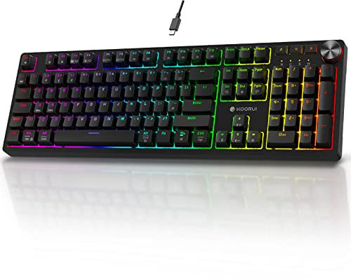 KOORUI Gaming Keyboards, 26 RGB Backlit Mechanical Keyboard Wired 104 Keys Full Size UK Layout with Blue Switch Gamer Keyboards for Windows MacOS Linux