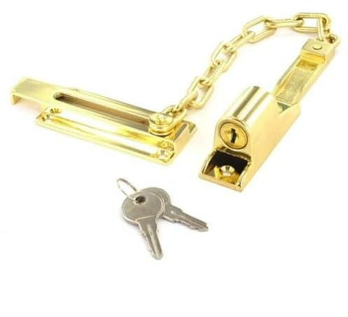 Chaîne de sécurité en laiton poli avec serrure de porte antivol pour porte d'entrée, parfaite pour les portes en bois et uPVC.