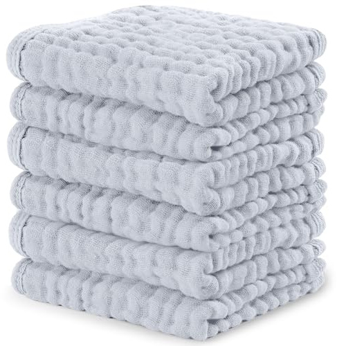 Comfy Cubs Confezione da 6 panni in mussola per bambini, morbidi panni in cotone a 6 strati per pelli sensibili, 25,4 x 25,4 cm, grandi, delicati e assorbenti, essenziali per neonati e bambini, colore