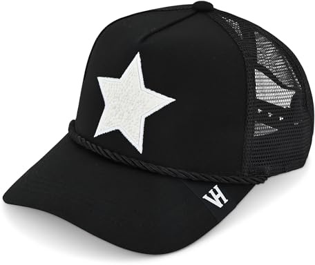 VINTAGE HAVANA Trucker Hats Women | Mesh Adjustable Snapback Hat | Men & Women Cute Trendy Fashion Baseball Cap One Size Black/Pearl