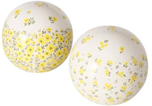 BOLTZE Dekokugel Mayla Keramik Ø 16 cm weiß, gelbe Blüten