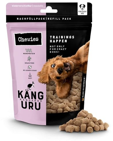Chewies Träningshapen känguru hundgodis spannmålsfritt, mjukt och utan socker – monoprotein hundgodis i återförslutningsbar förpackning – Made in Germany (6 x 175 g)