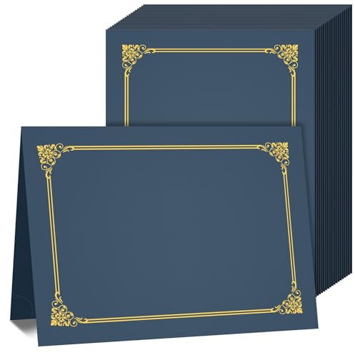 AKONEGE 50 Packs Certificate Holders, Navy Blue Diploma Holders, 350gsm, Certificate Covers with Gold Foil Border for Letter Size 8.5 x 11 Certificates, Cardstock, Award, Graduation, Document Papers
