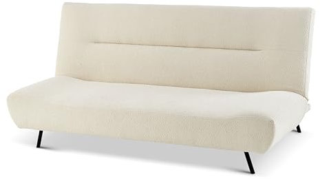 Bravich Cirrus 3 Seater Sofa Bed. Boucle Fabric Click Clack Sofa Bed, Folding Cream Sofa To Double Bed. Space Saving Furniture For Living Room, Bedroom Furniture & Guest Room - 185 x 86 x 88cm (Cream)