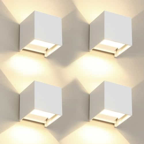 4-pack inomhus utomhusvägglampa justerbar 3 färger LED-vägglampa utomhus IP65 vattentät modern vit 15 W fyrkantig vägglampa i aluminium justerbar belysningsvinkel 11 cm