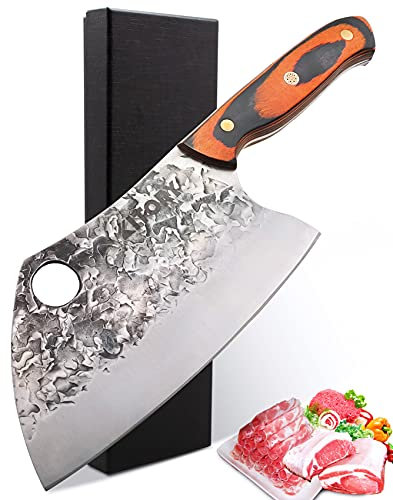 Kitory Serbisches Hackmesser 18 cm Chinesisches Küchenmesser für Fleisch und Knochen, Scharfe Metzgermesser Hackbeil Messer, Ergonomischem Mosaik Niete Pakkawood Griff
