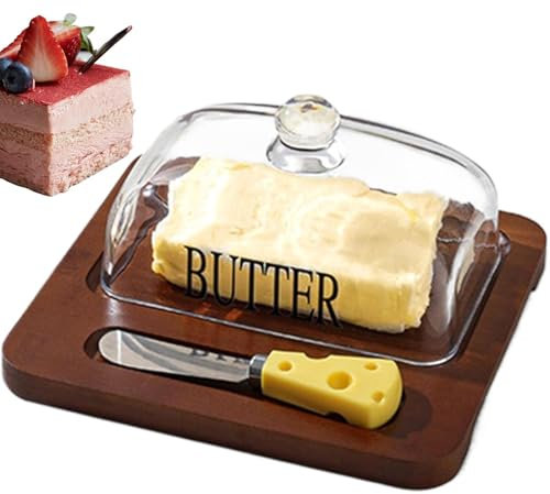 Butter Dish with Lid, Butter Dish with Lid for Countertop, Glass Butter Holder Cheese Bell Butter Dish, Butter Tray, Lemon Glass Dome for Cake, Dessert, Home, Kitchen, Restaura