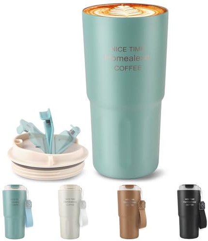 Homealexa 600ml Kaffee Thermobecher Kaffeebecher to go Thermosbecher Coffee to go Becher Isolierbecher Edelstahl Trave Mug Camping Mug Reisebecher 360° Trinköffnung Schlanker Thermo Becher
