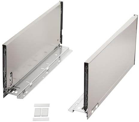 10 paires de châssis de tiroirs Blum LEGRABOX pure 770C6502I acier inoxydable (longueur nominale 650 mm, hauteur système C 176,8 mm) Accessoires de tiroirs avec anti-traces de doigts, caches inclus