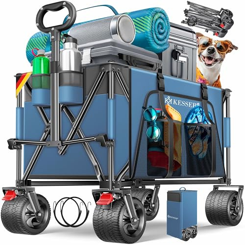 KESSER® Carro de mano GTR9000, 200 kg, 300 L, plegable, ruedas anchas 360 °, frenos de bloqueo, resistente a la intemperie, incluye funda y bolsillo lateral
