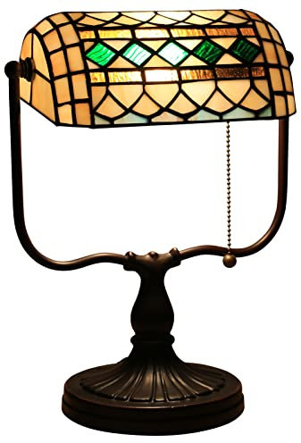 Lampe de banquier de style Tiffany - Lampe de bureau vintage en verre teinté pour salon, chambre à coucher - Lampe banquier E27