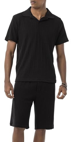 Redbridge by Tarz Cool - Completo due pezzi in stile maglione – Maglietta a maniche corte con colletto polo e pantaloncini, Nero , L