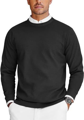 COOFANDY Sueter Hombre Manga Larga Jersey de Punto Sweater Cálido Jersey Vestir Suéter de Negocios Pullover Hombre Básico Negro L