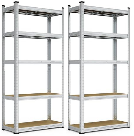 VonHaus Garage Shelving Units - Pack of 2 Heavy Duty Racking for Home, Office, Shed and Garage Storage - 5-Tier Shelving Units for Storage, 175kg Capacity Per Shelf - 1.5m Racking