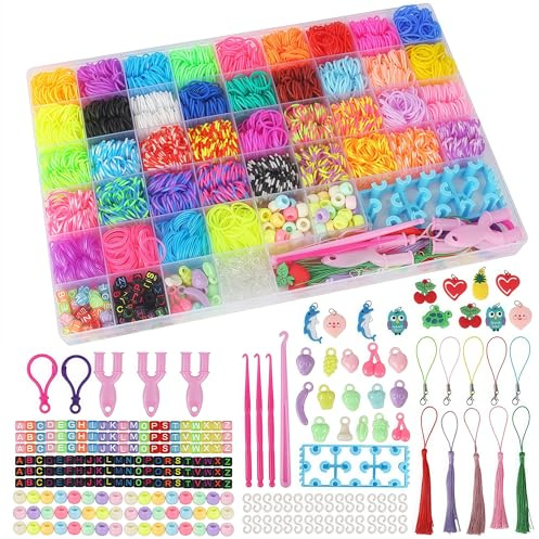 YeeQo 4100+ Set Elastici Per Braccialetti Colorati, fai da te per Elastici Braccialetti Kit per Bambini con 54 scomparti, comprensivo di telaio, ciondoli, perline, giocattoli creativi e regali