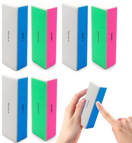 YUVKIN 6 Blocchi per Unghie, Lime per Unghie Professionali, 4 Fasi per Modellare, Levigare, Lucidare e Brillantezza, Strumenti per Manicure (Verde, Bianco, Blu, Rosso)