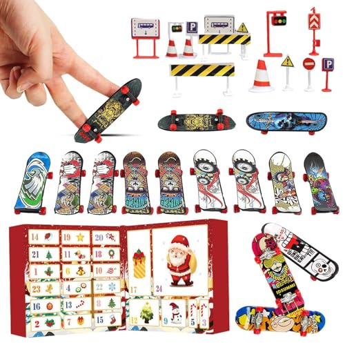 Finger Skateboards Advent Calendars 2025, 24 Days Christmas Finger Board Skate Advent Calendar With 24Pcs Mini Board Fidget Toys, Fingerboards Countdown To Christmas Calendars For Children Boys