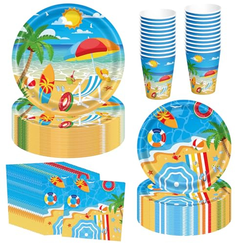 Hawaiian Tableware Set Flamingos for 20 Guests Tropical Paper Tableware Set Hawaiian Aloha Party Tableware Summer Beach Party Tableware Includes Cups, Paper Towels, Plates (A2,20 Servings)