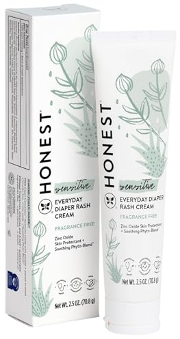 The Honest Company Hypoallergenic Diaper Rash Cream, Moisturizing, Calming Zinc Oxide Ointment, NEA Recognized Cruelty-Free, 2.5 oz