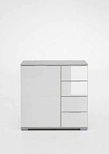 Beauty.Scouts Kombikommode Annelie Kommode weiß + Glas weiß (1-TRG. + 4 Schubkästen) 81x83x41cm Sideboard Schlafzimmerschrank Schlafzimmerboard Aufbewahrung