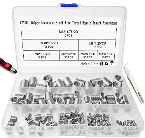 WZYTEU 150 Stück Gewindereparaturset, 304 Edelstahl Drahtgewinde Selbstschneidend Verstärken Repair Tool M3 M4 M5 M6 M8 M10 M12(Verschenken: Pinzette)
