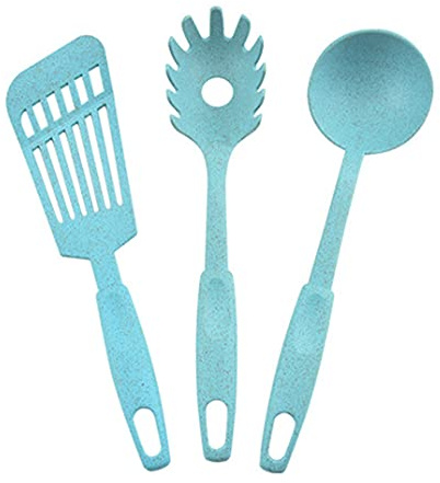 WOIWO Paja de trigo al aire libre Juego de cocina de tres piezas para el hogar, cocina, espátula, cuchara de sopa, utensilios de cocina