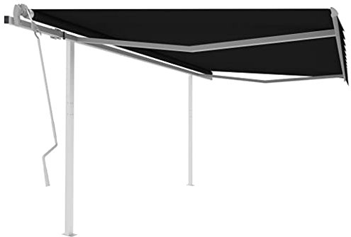vidaXL Gelenkarmmarkise Einziehbar mit Pfosten Markise Sonnenmarkise Balkonmarkise Sonnenschutz Sichtschutz Terrasse Garten 4,5x3,5m Anthrazit