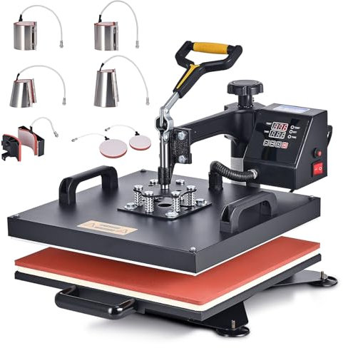 CREWORKS 38cmx38cm Hitzepresse Transferpresse 1400W Heat Press Heißpresse 360 Grad Schwenkbar DIY Mulitifunktional Sublimation Wärmepresse (8 in 1 Upgrade)