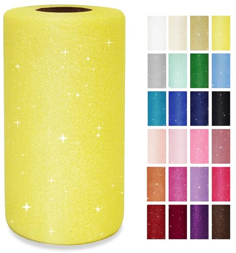 Yellow Glitter Tulle Rolls 6 Inch by 50 Yards Sparkle Fabric Ribbon for DIY Tutu Skirt Sewing Bow Wedding Halloween Decorations Gift Wrapping Craft Supplies