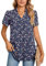 POPYOUNG Ladies Tops Chiffon Blouse Business Tunic Petal Short Sleeve Office Shirts for Work L, Floral Navy Blue