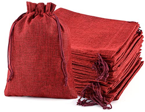 CLTPY 20 Stück 20x30 cm Jutesäckchen Baumwollsäckchen Leinenbeutel Beutel mit Kordelzug Jutebeutel Schmuckbeutel für Geschenksäckchen Hochzeit Party Weihnachten Geschenk Säckchen （Weinrot）