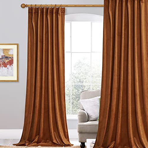 StangH Burnt Orange Velvet Curtains for Living Room - Blackout Sliding Door Drapes 96 inches, Luxury Back Tab Thermal Insulated Bedroom Curtains, W52 x L96, 1 Panel (SHUSCBR5SD1-5296C39)