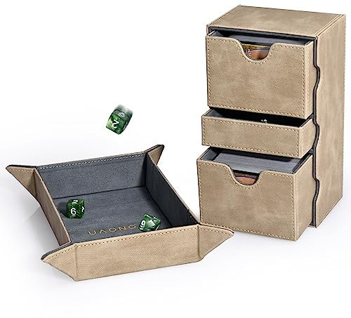 UAONO Deck Box mit Würfelbrett für MTG Karten, Sammelkarten Box mit 3 Trays Fits 200+ Double Sleeved Cards, Denim Deckboxen Deck Case für Magic Commander Yugioh PTCG(Brown)