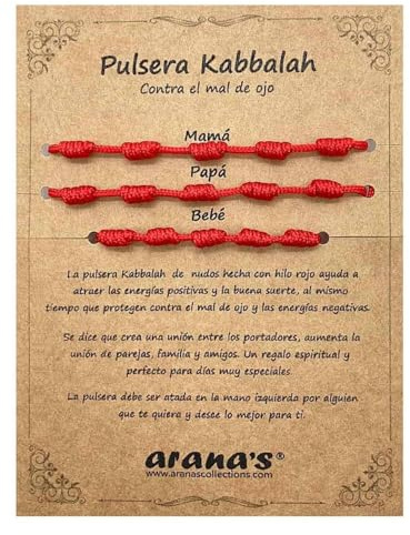 Arana's - Braccialetto sette nodi originale donna uomo bambini neonati - Per il malocchio - Filo rosso protezione energia negativa - Amuleto della fortuna - Coppie famiglia amici (mamma papà bambino)