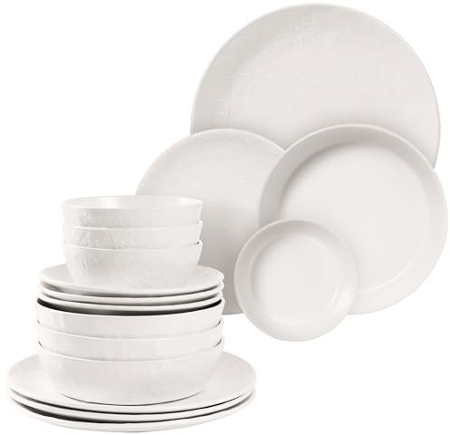 Navaris Vajilla Completa para 4 Personas - Vajillas Completas Modernas de Gres - 16x Platos Vajilla con Platos y Cuencos - Apto para Microondas Lavavajillas y Horno - Blanco lino