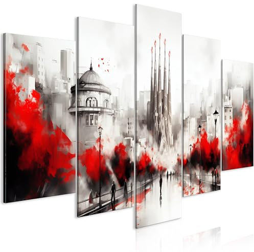murando - Acoustic Canvas Wall Art Landscape 100x50 cm 5 pieces - Picture With Acoustic Foam Sound Absorption Print Image Artwork Room Acoustics Soundproofing Barcelona City Panoramic d-H-10034-b-c
