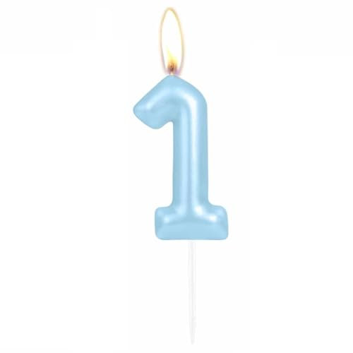 Sparkling Light Blue 1st Birthday Number Candle, Pearl Blue Number 1 Cake Candle, Birthday Cake Topper Cupcake Girl Boy, Wedding Anniversary Decoration